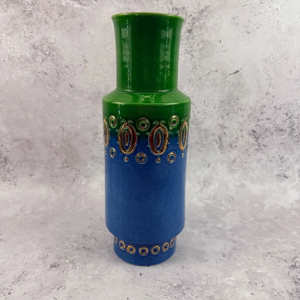 1960s Bitossi Thai Silk Soraya Blue Vase Aldo Londi Rosenthal Netter Italy 990